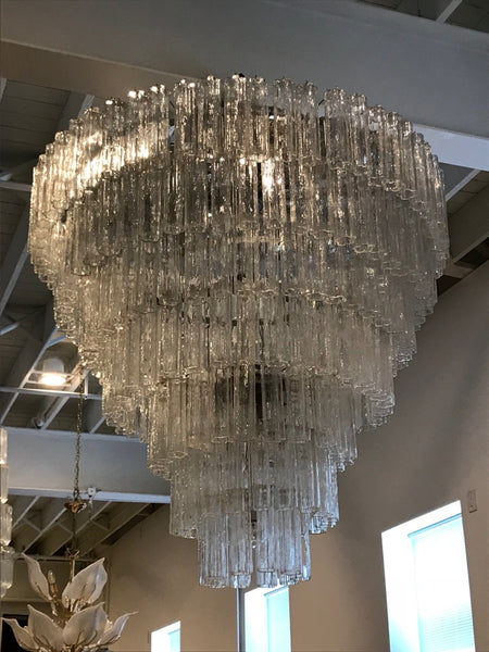 Italian Mid Century Round Seven Tired Tronchi Chandelier