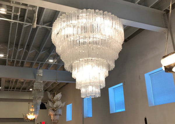 Italian Mid Century Round Seven Tired Tronchi Chandelier