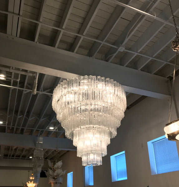 Italian Mid Century Round Seven Tired Tronchi Chandelier