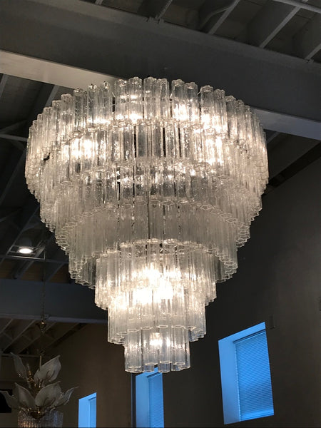 Italian Mid Century Round Seven Tired Tronchi Chandelier