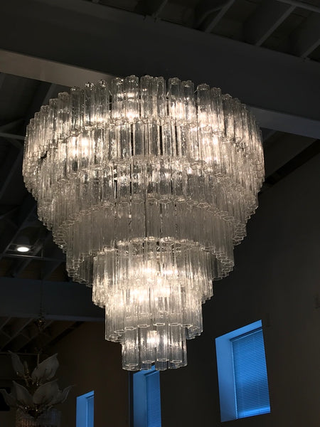 Italian Mid Century Round Seven Tired Tronchi Chandelier