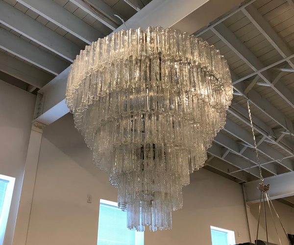 Italian Mid Century Round Seven Tired Tronchi Chandelier