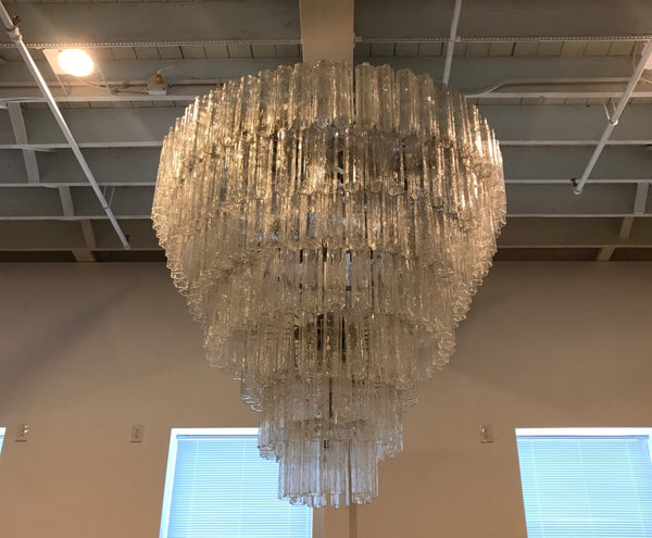 Italian Mid Century Round Seven Tired Tronchi Chandelier