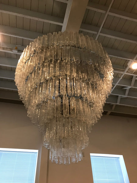 Italian Mid Century Round Seven Tired Tronchi Chandelier