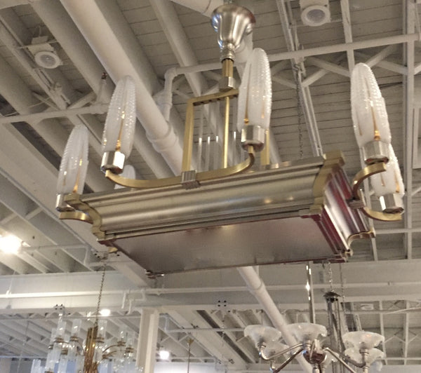 French Art Deco Brass and Nickel Chandelier