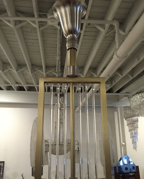 French Art Deco Brass and Nickel Chandelier