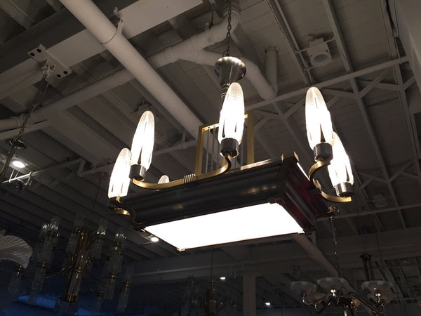 French Art Deco Brass and Nickel Chandelier