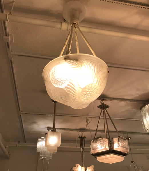 Rene Lalique Chandelier ‘Dahlias’ Signed