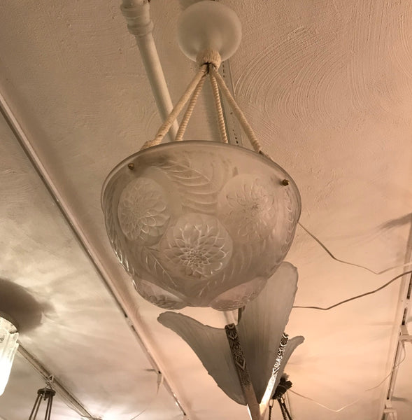 Rene Lalique Chandelier ‘Dahlias’ Signed