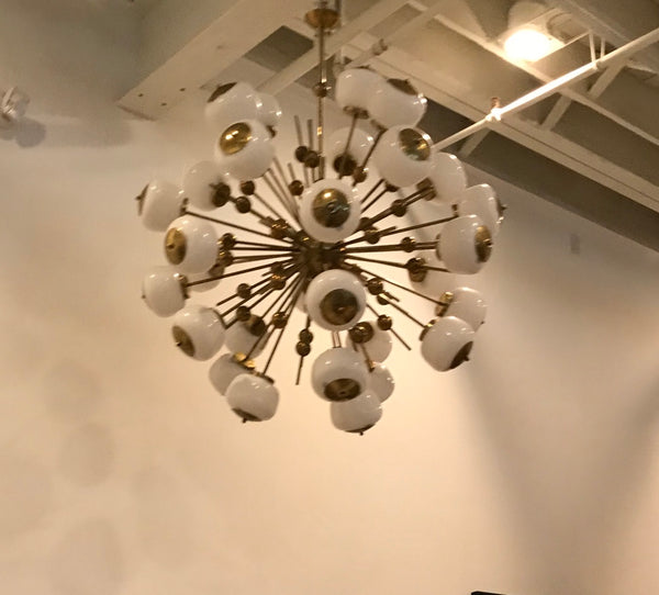 Large Italian Brass and Glass Sputnik Chandelier