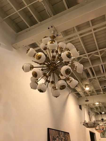 Large Italian Brass and Glass Sputnik Chandelier