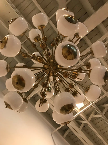 Large Italian Brass and Glass Sputnik Chandelier