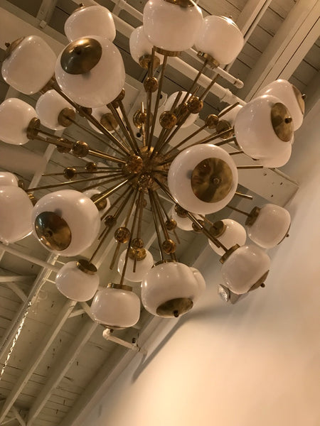 Large Italian Brass and Glass Sputnik Chandelier