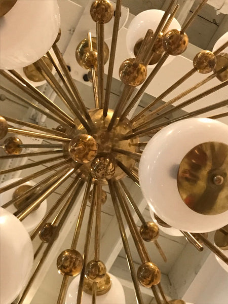 Large Italian Brass and Glass Sputnik Chandelier