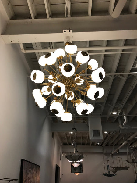 Large Italian Brass and Glass Sputnik Chandelier