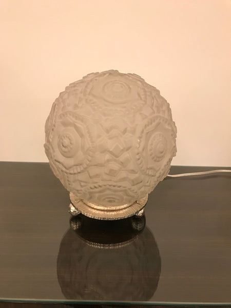 French Art Deco Round Geometric Table Lamp by Sabino