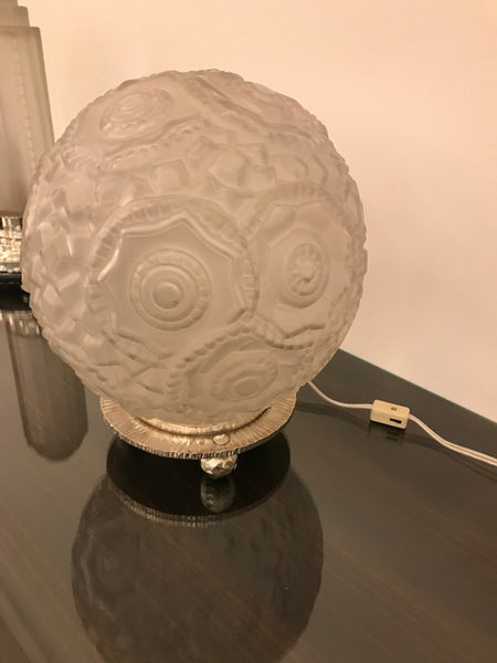 French Art Deco Round Geometric Table Lamp by Sabino