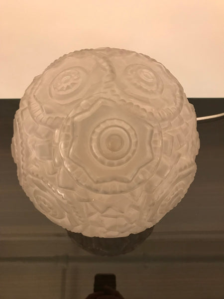 French Art Deco Round Geometric Table Lamp by Sabino