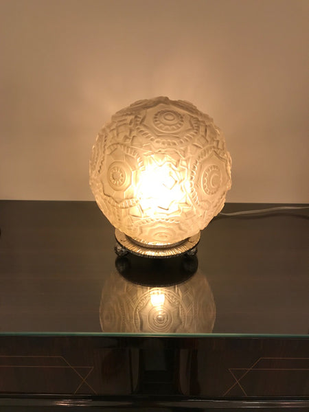 French Art Deco Round Geometric Table Lamp by Sabino