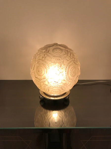 French Art Deco Round Geometric Table Lamp by Sabino