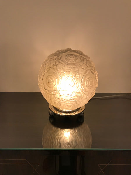 French Art Deco Round Geometric Table Lamp by Sabino