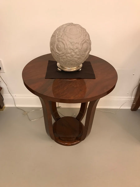 French Art Deco Round Geometric Table Lamp by Sabino