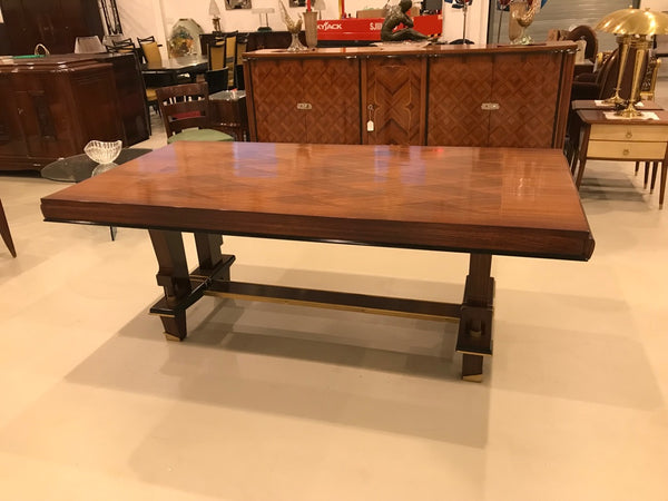 French Art Deco Dining Table With Diamond Marquetry