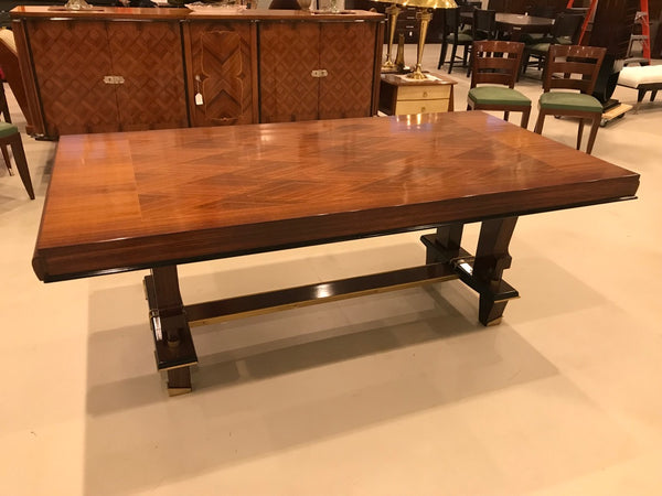 French Art Deco Dining Table With Diamond Marquetry