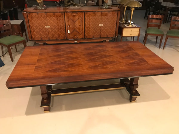 French Art Deco Dining Table With Diamond Marquetry