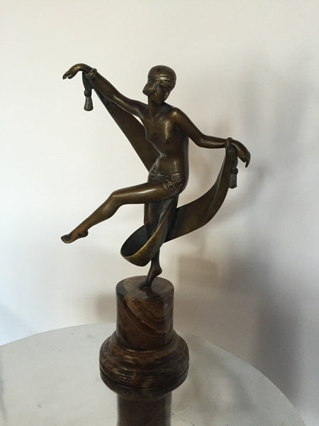 Original Art Deco Nude Scarf Dancer Bronze Signed Fanny Rozet, circa 1920