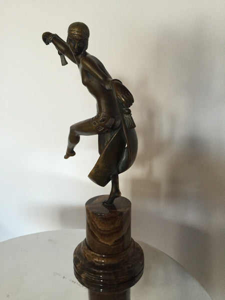 Original Art Deco Nude Scarf Dancer Bronze Signed Fanny Rozet, circa 1920