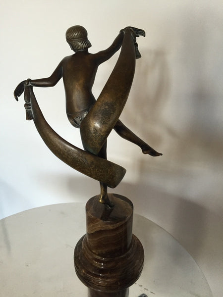 Original Art Deco Nude Scarf Dancer Bronze Signed Fanny Rozet, circa 1920