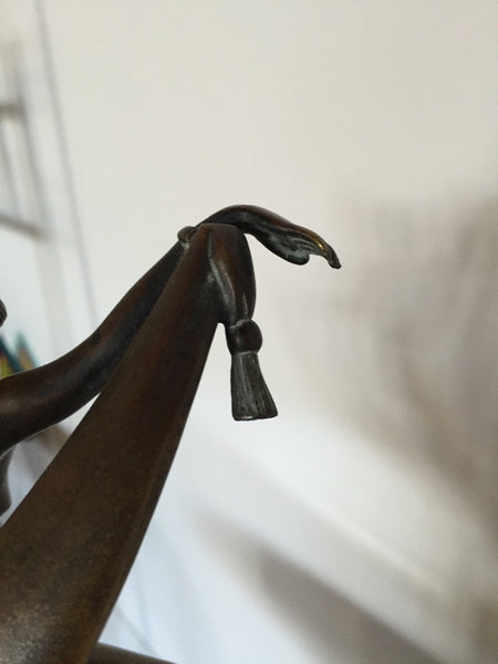 Original Art Deco Nude Scarf Dancer Bronze Signed Fanny Rozet, circa 1920