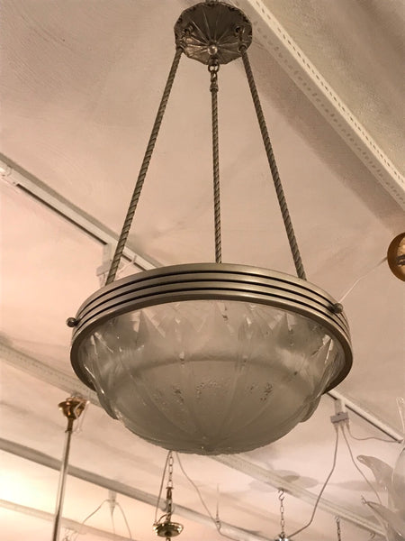 French Art Deco Geometric Chandelier Signed by Muller Frères Luneville