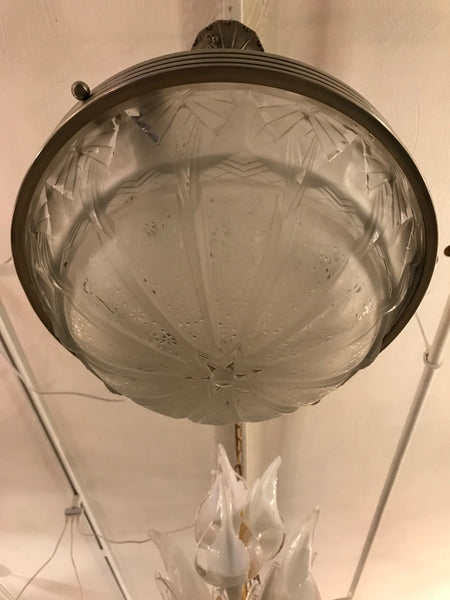 French Art Deco Geometric Chandelier Signed by Muller Frères Luneville