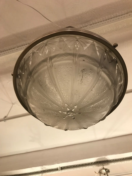 French Art Deco Geometric Chandelier Signed by Muller Frères Luneville