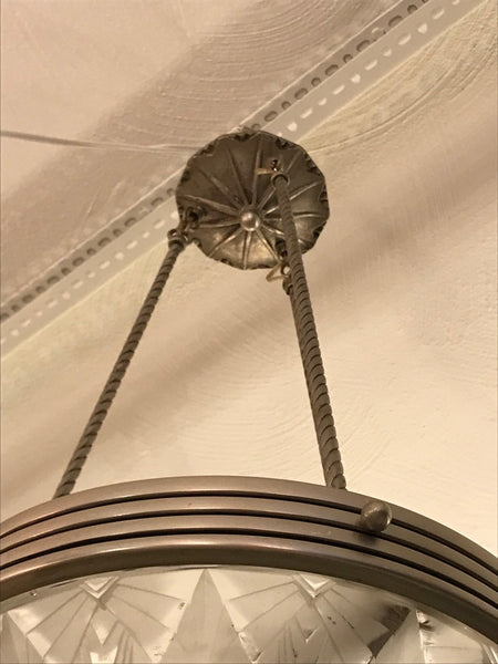 French Art Deco Geometric Chandelier Signed by Muller Frères Luneville