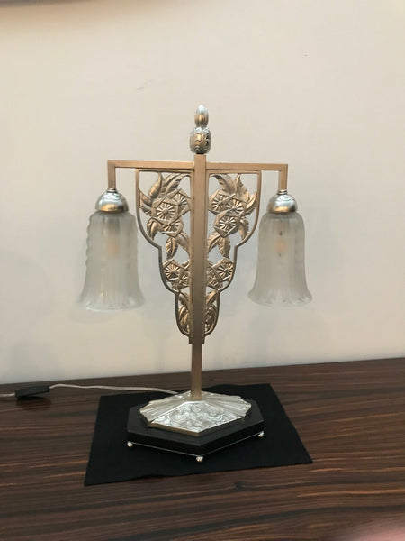 Geometric G Leleu French Art Deco Table Lamp