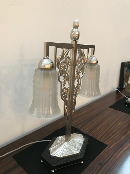 Geometric G Leleu French Art Deco Table Lamp