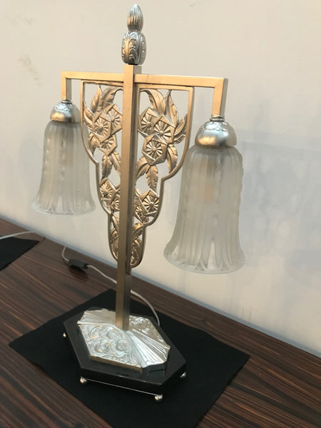 Geometric G Leleu French Art Deco Table Lamp