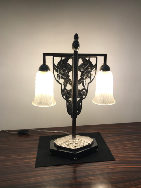 Geometric G Leleu French Art Deco Table Lamp