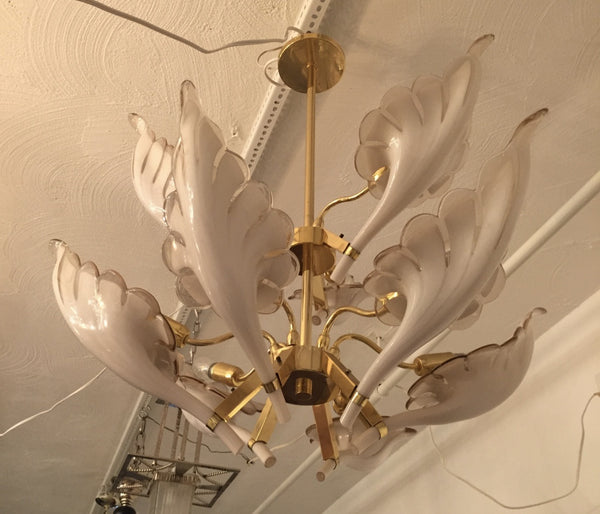 Italian Murano Mid Century Two Tier Brass Chandelier