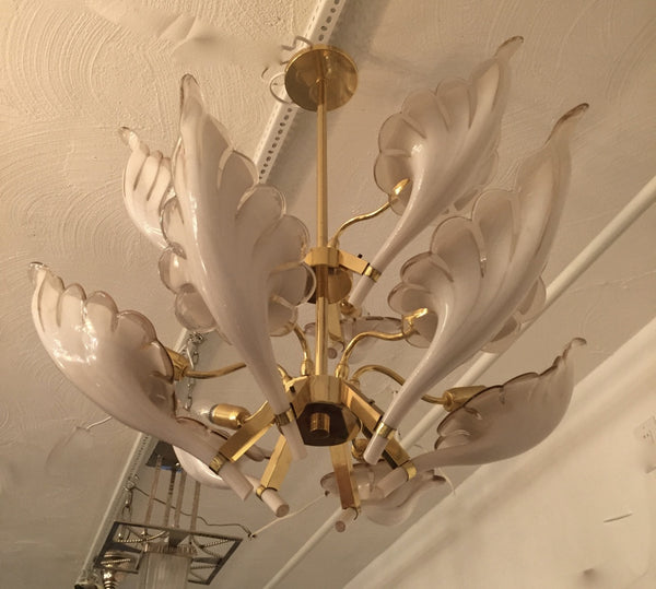 Italian Murano Mid Century Two Tier Brass Chandelier