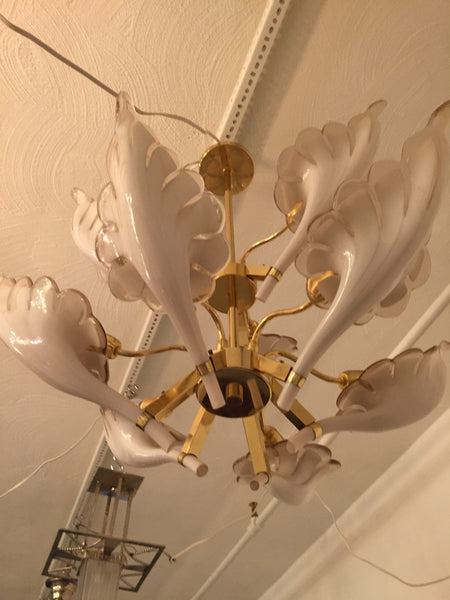 Italian Murano Mid Century Two Tier Brass Chandelier