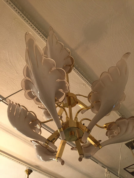 Italian Murano Mid Century Two Tier Brass Chandelier