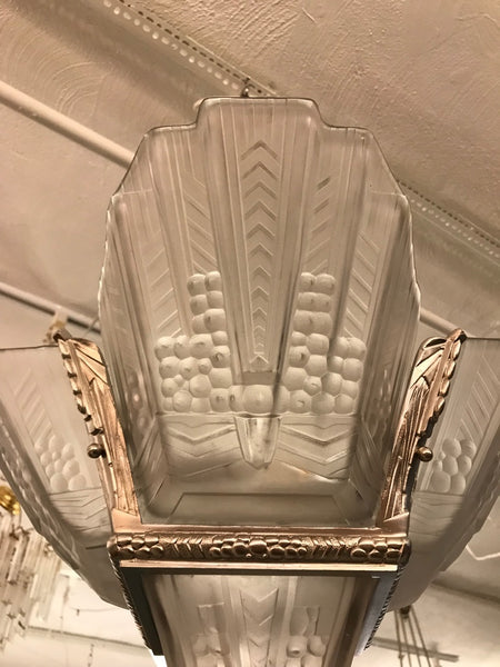 Beautiful French Art Deco Geometric Chandelier Signed by E.J.G