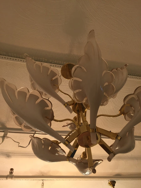 Italian Murano Mid Century Two Tier Brass Chandelier