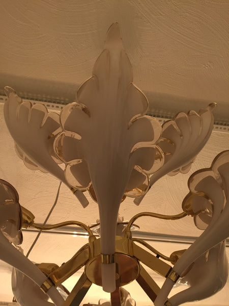 Italian Murano Mid Century Two Tier Brass Chandelier