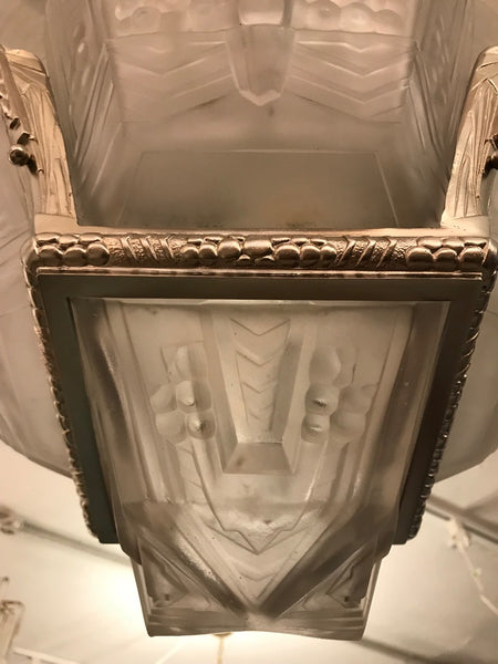 Beautiful French Art Deco Geometric Chandelier Signed by E.J.G