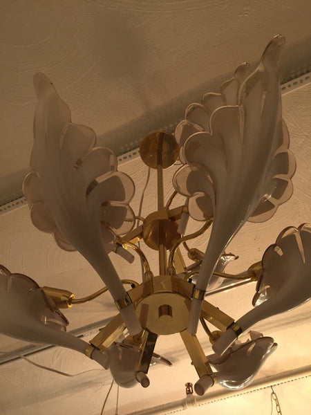 Italian Murano Mid Century Two Tier Brass Chandelier